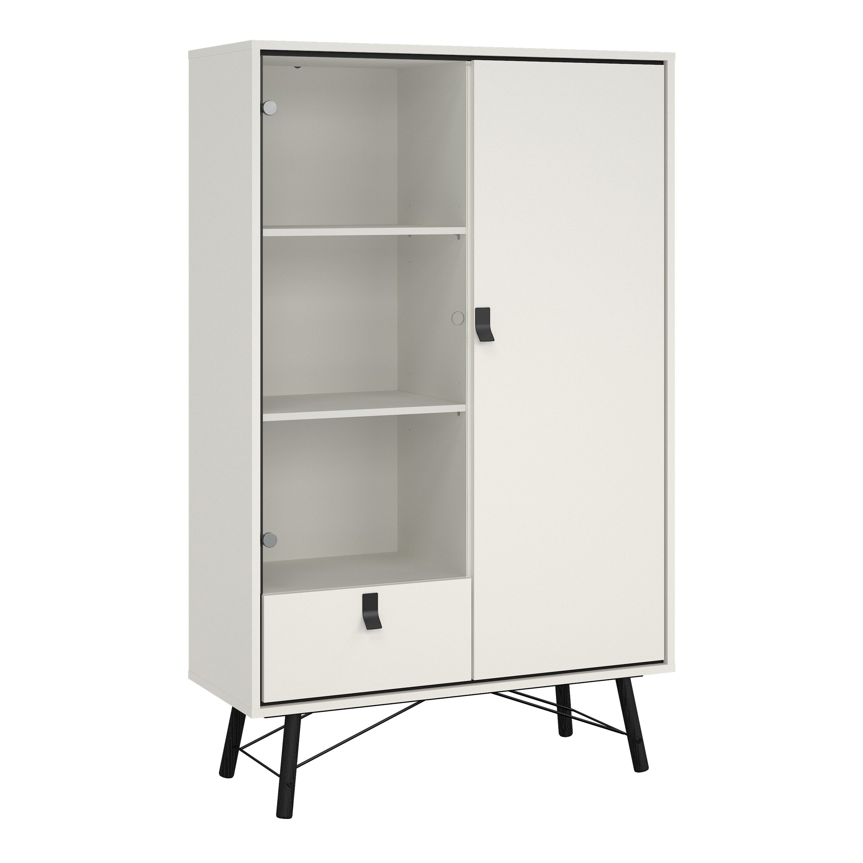 Ry China Cabinet 1 Door 1 Glass Door 1 Drawer in Matt White