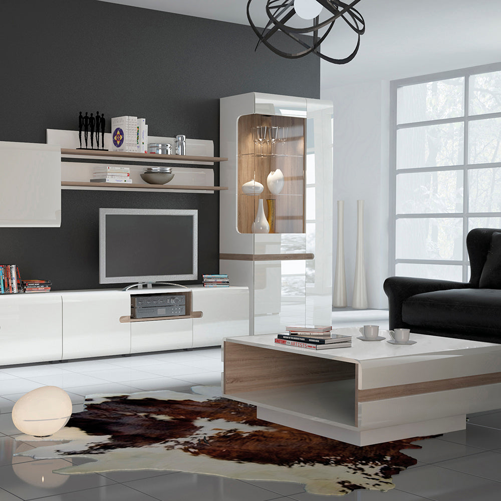 Chelsea Living Small Designer Coffee Table in White with a Truffle Oak Trim