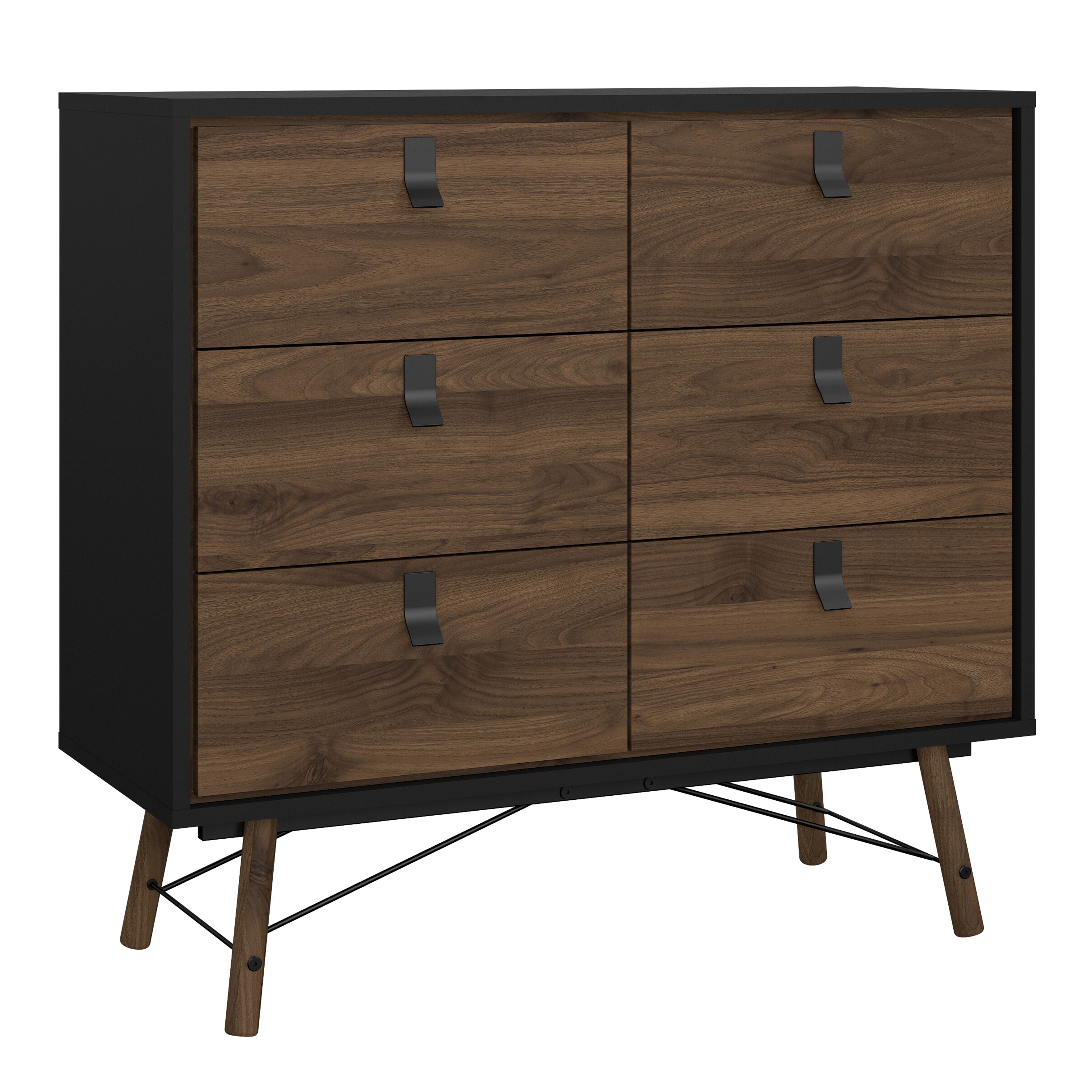 Ry Package - Wardrobe 3 Doors + 3 Drawers + Double chest 6 Drawers + Bedside Cabinet 2 Drawers in Matt Black Walnut