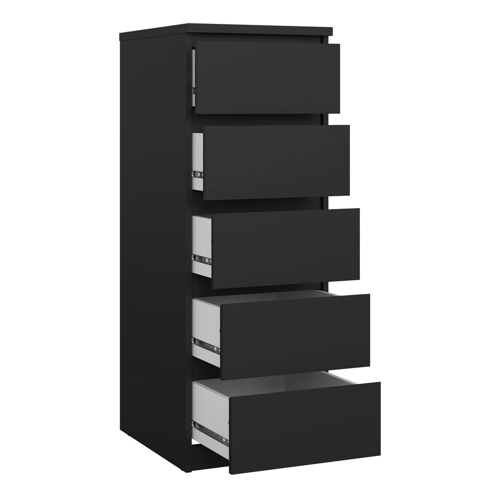 Naia Narrow Chest of 5 Drawers in Black Matt
