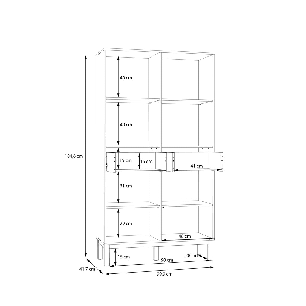 Wensley Display Cabinet with 2 Doors 2 Drawers and 2 Glass Doors in Light Grey and Oak inc LED Lighting