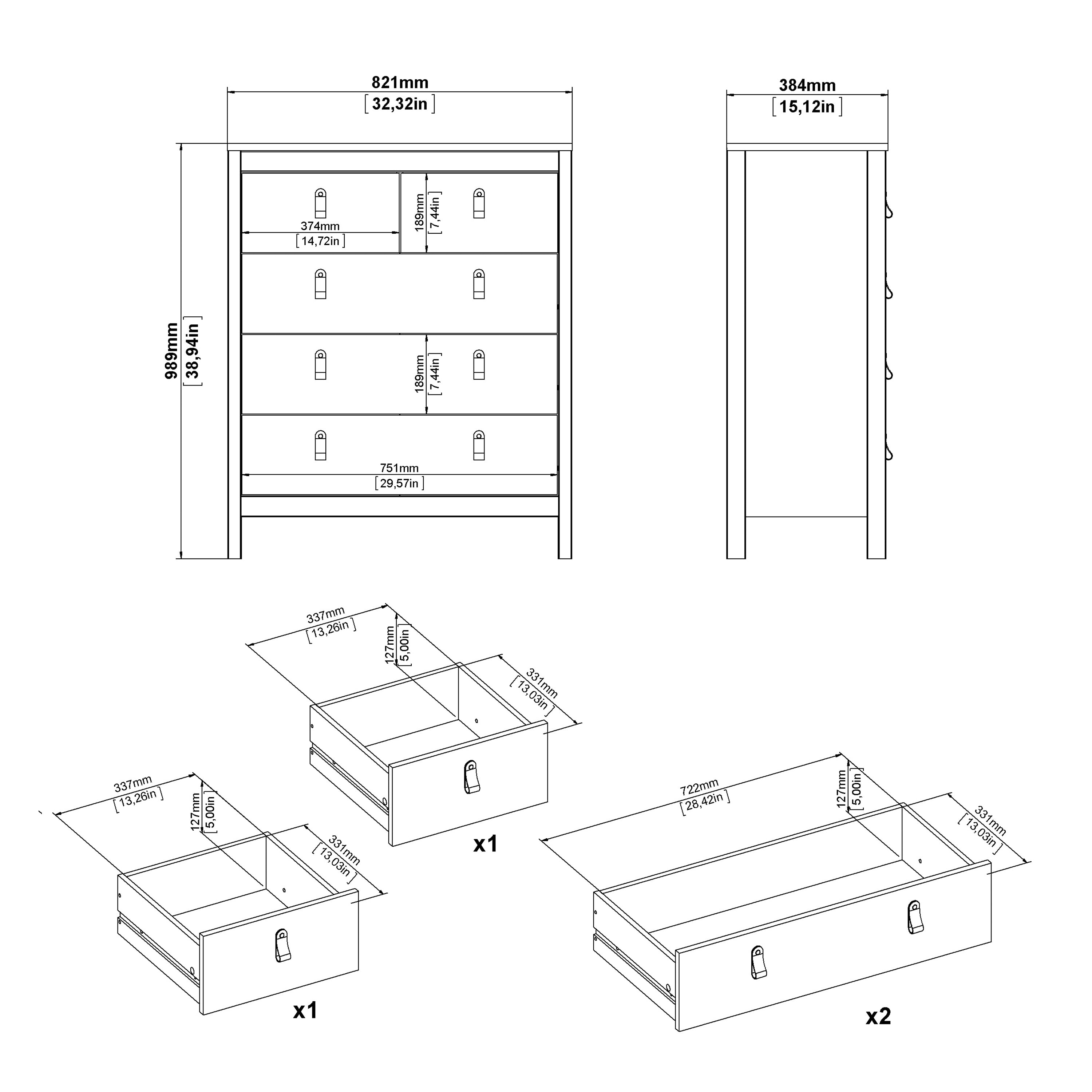Madrid Package - Bedside Table 2 Drawers + Chest 5 Drawers + 2 Door Wardrobe in Jackson Hickory Oak