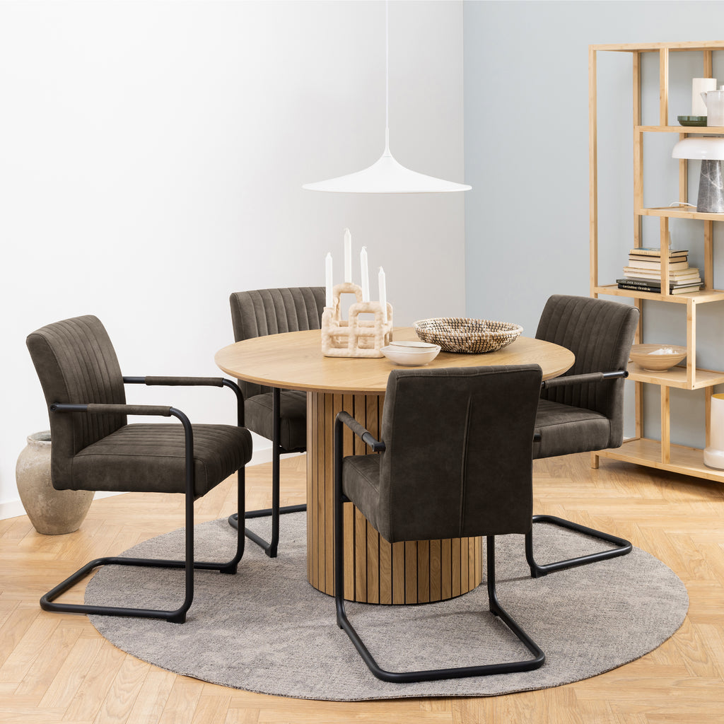Yale Dining Table in Oak Included 4 Adele Dining Chair in Grey Fabric