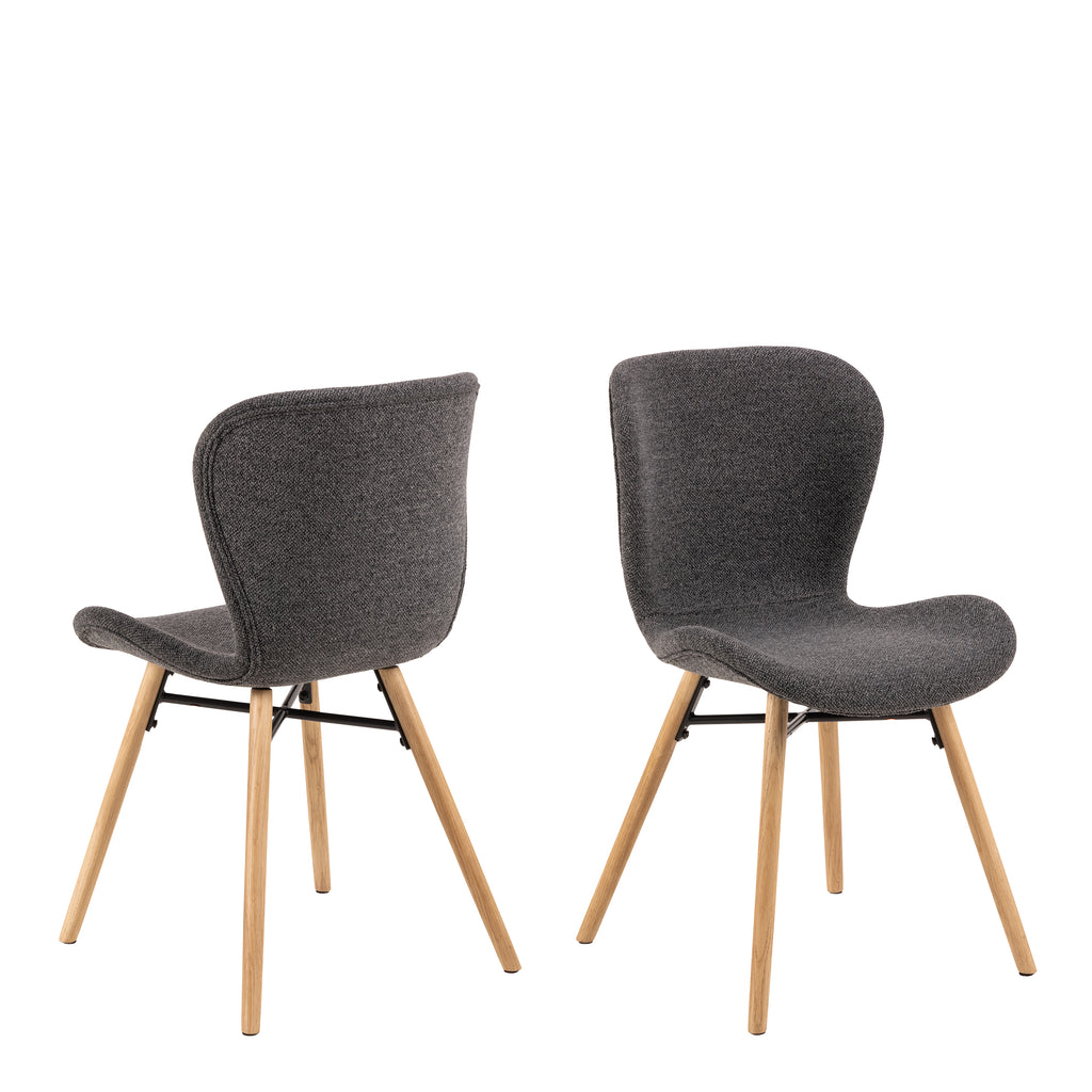 Townsville Round Dining Table in White and Oak Included 4 Batilda Dining Chairs with Grey Fabric and Oak