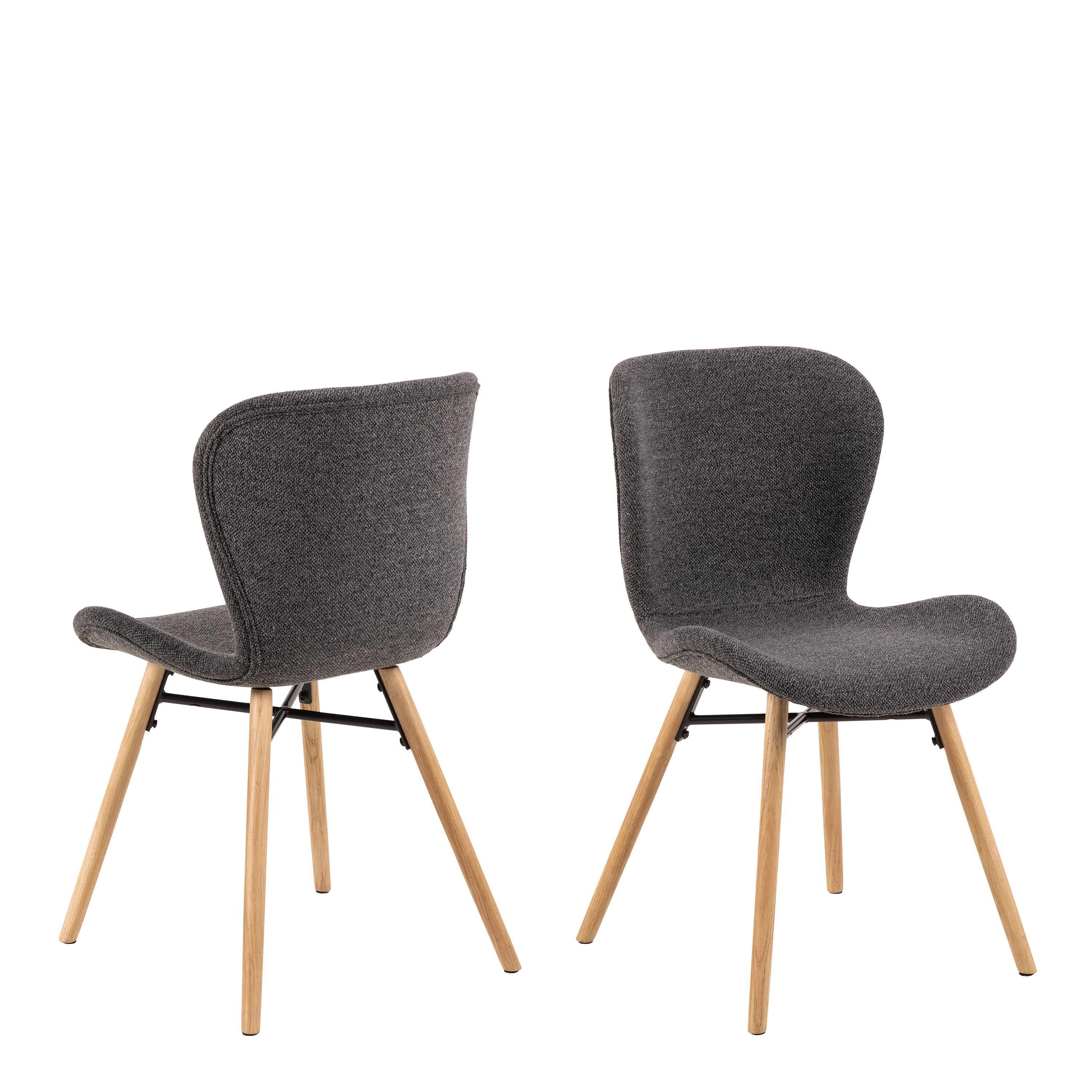 Townsville Round Dining Table in White and Oak Included 4 Batilda Dining Chairs with Grey Fabric and Oak
