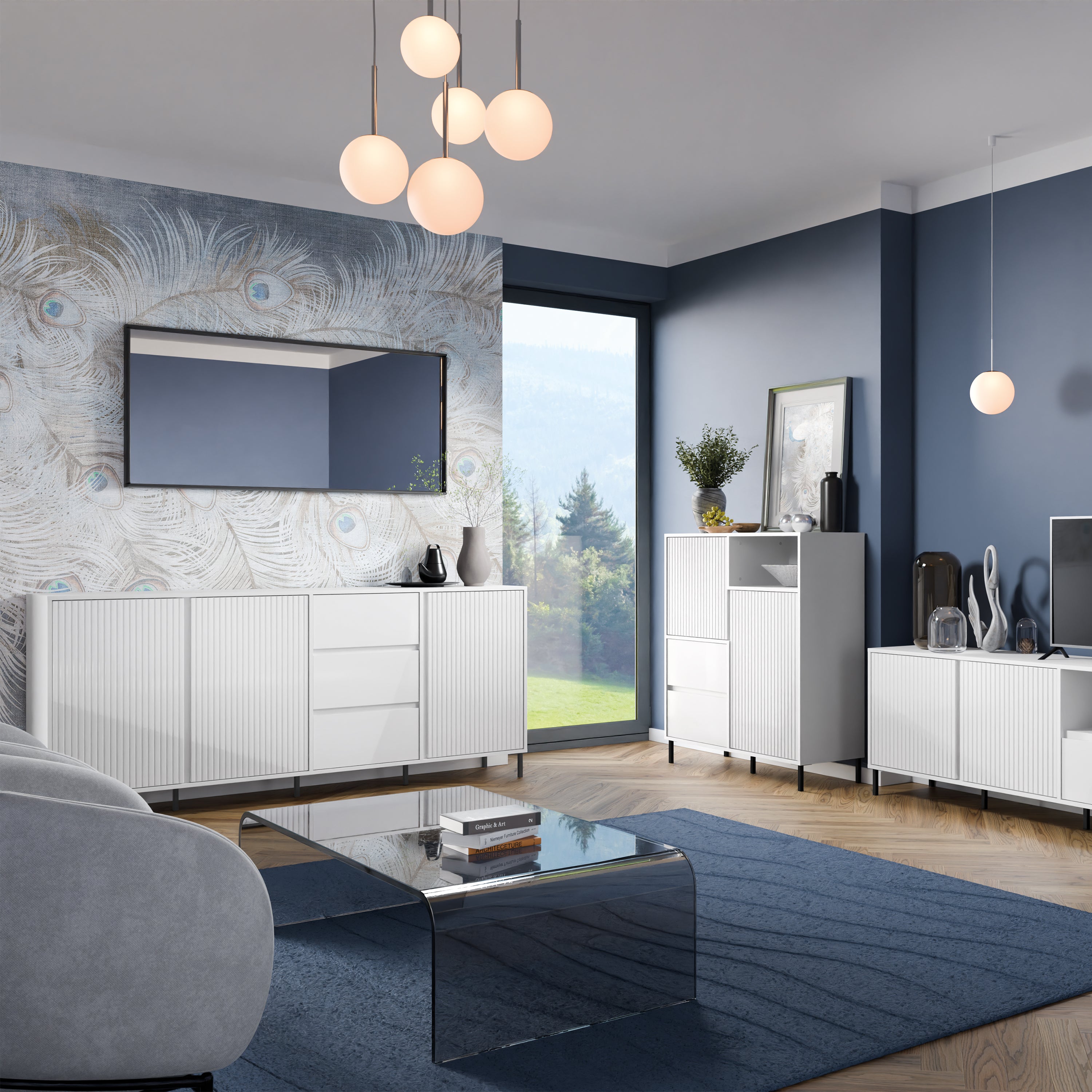 Avenale Sideboard 3 Door 3 Drawer in Alpine White High Gloss
