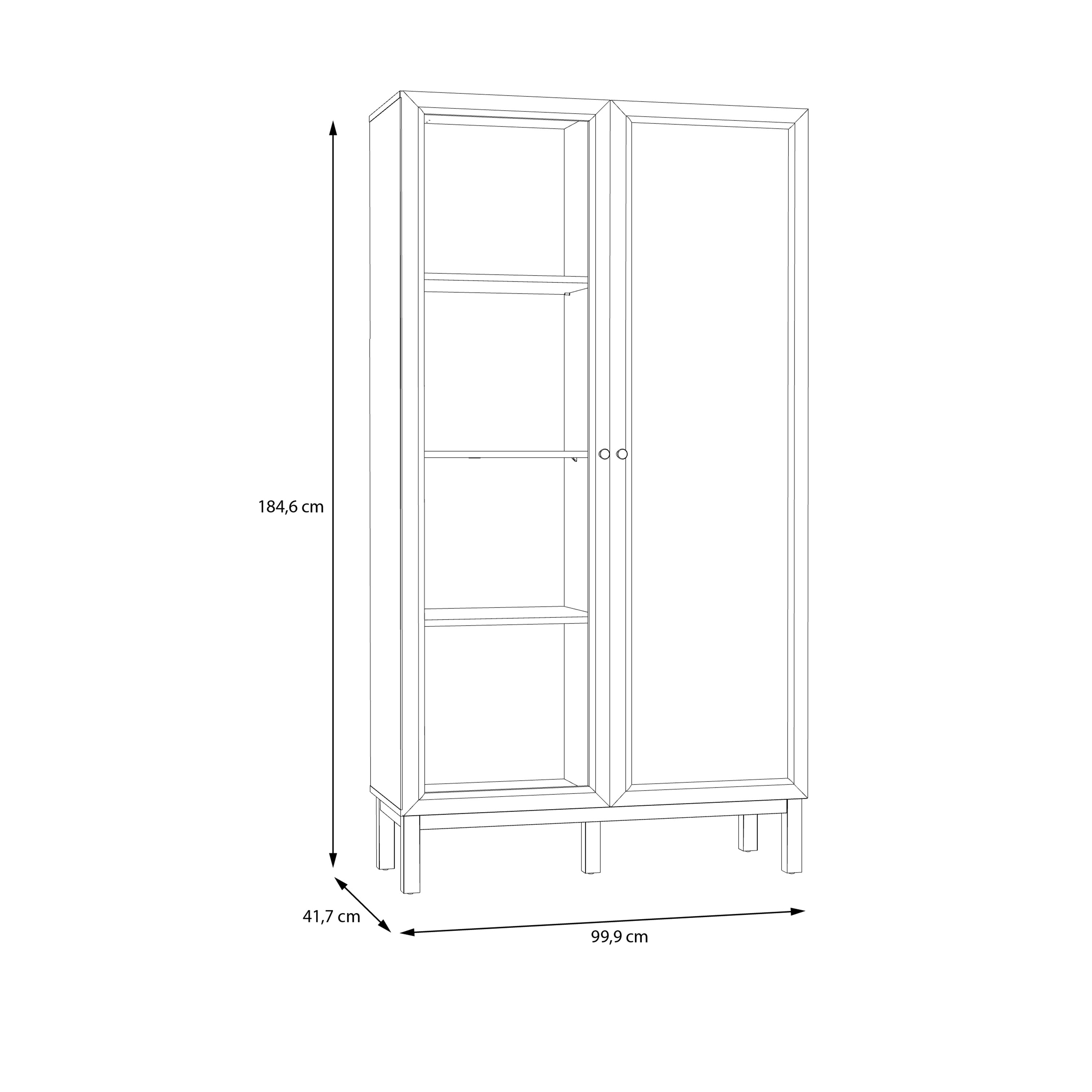 Wensley Display Cabinet with 1 Door and  1 Glass Door in Light Grey and Oak