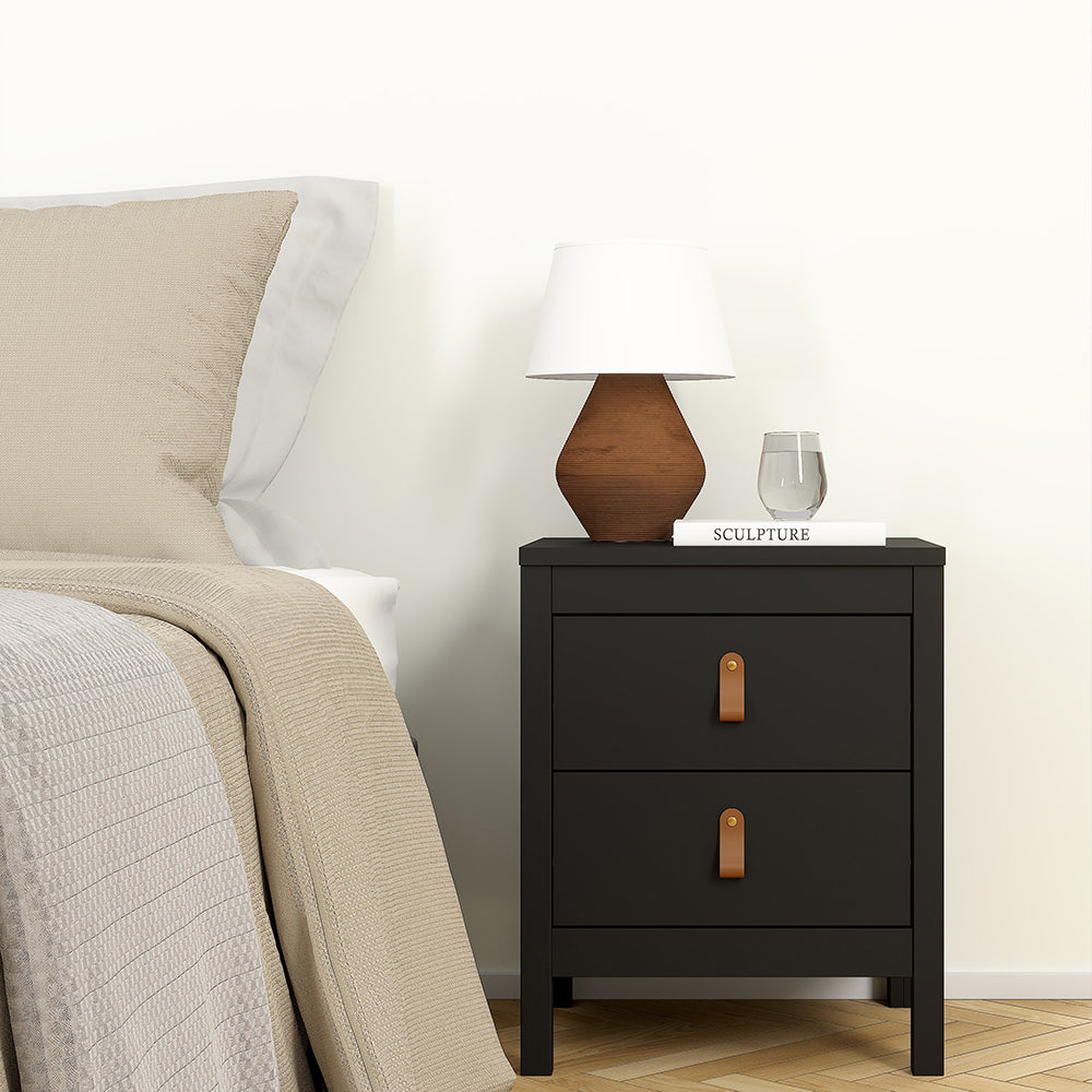 Barcelona Package - Bedside Table 2 Drawers + Chest 5 Drawers + Wardrobe with 3 Doors in Matt Black