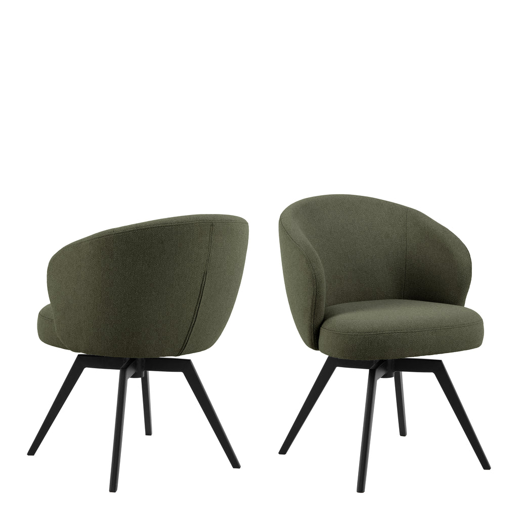 Soli Round Dining Table in Oak/Black 120x75cm Included 4 Darlene Dining Chair with Armrest and Swivel Function in Green