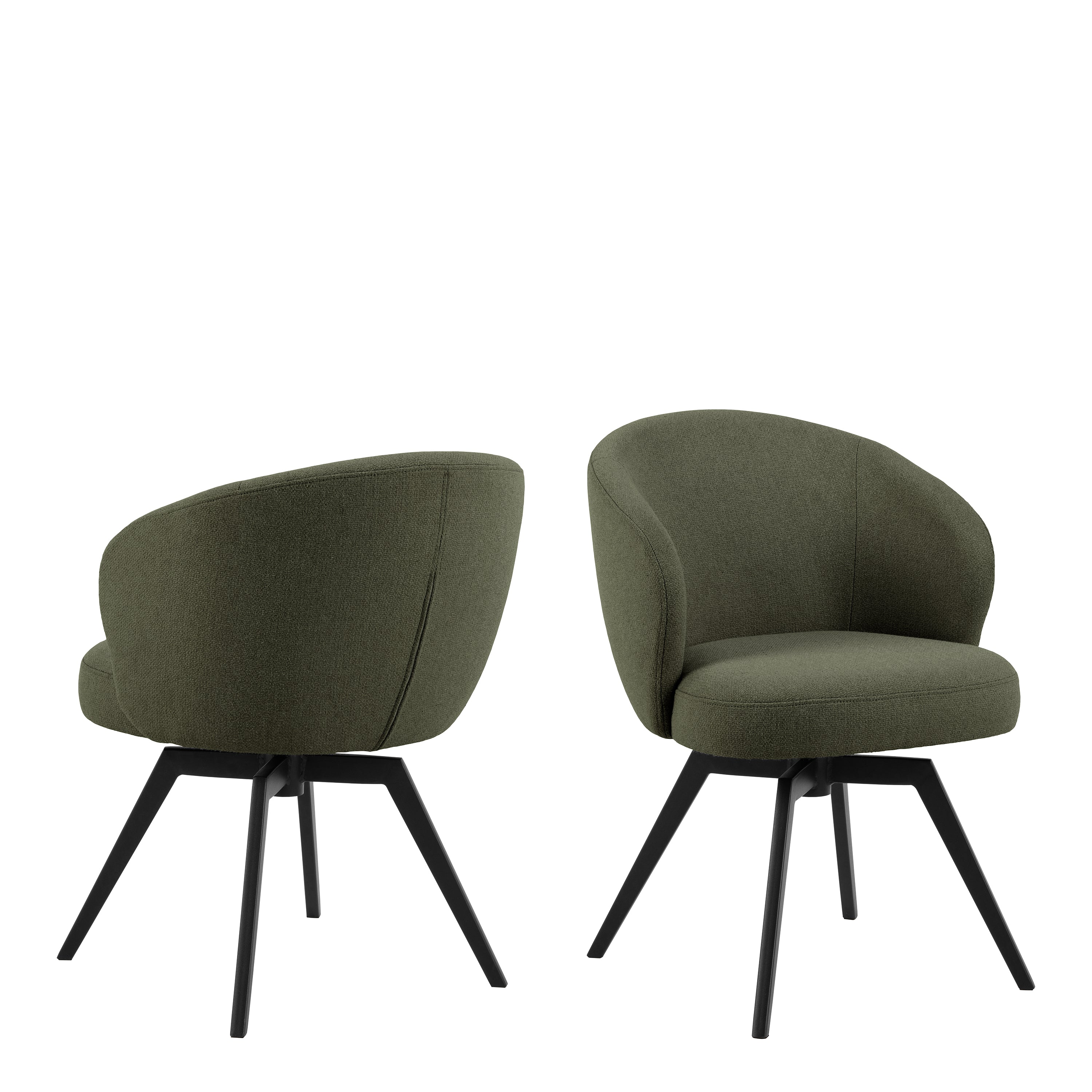 Soli Round Dining Table in Oak/Black 120x75cm Included 4 Darlene Dining Chair with Armrest and Swivel Function in Green