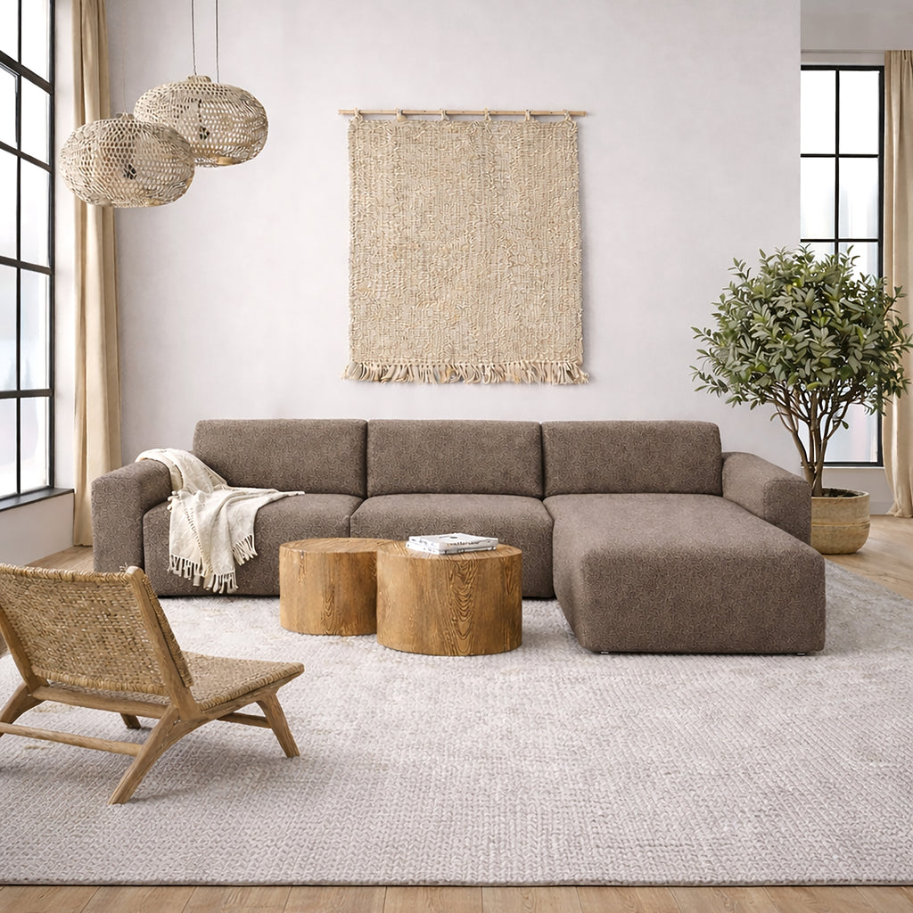 Midfield Right Hand Facing 2 Seater Chaise Longue in Boucle Taupe Fabric