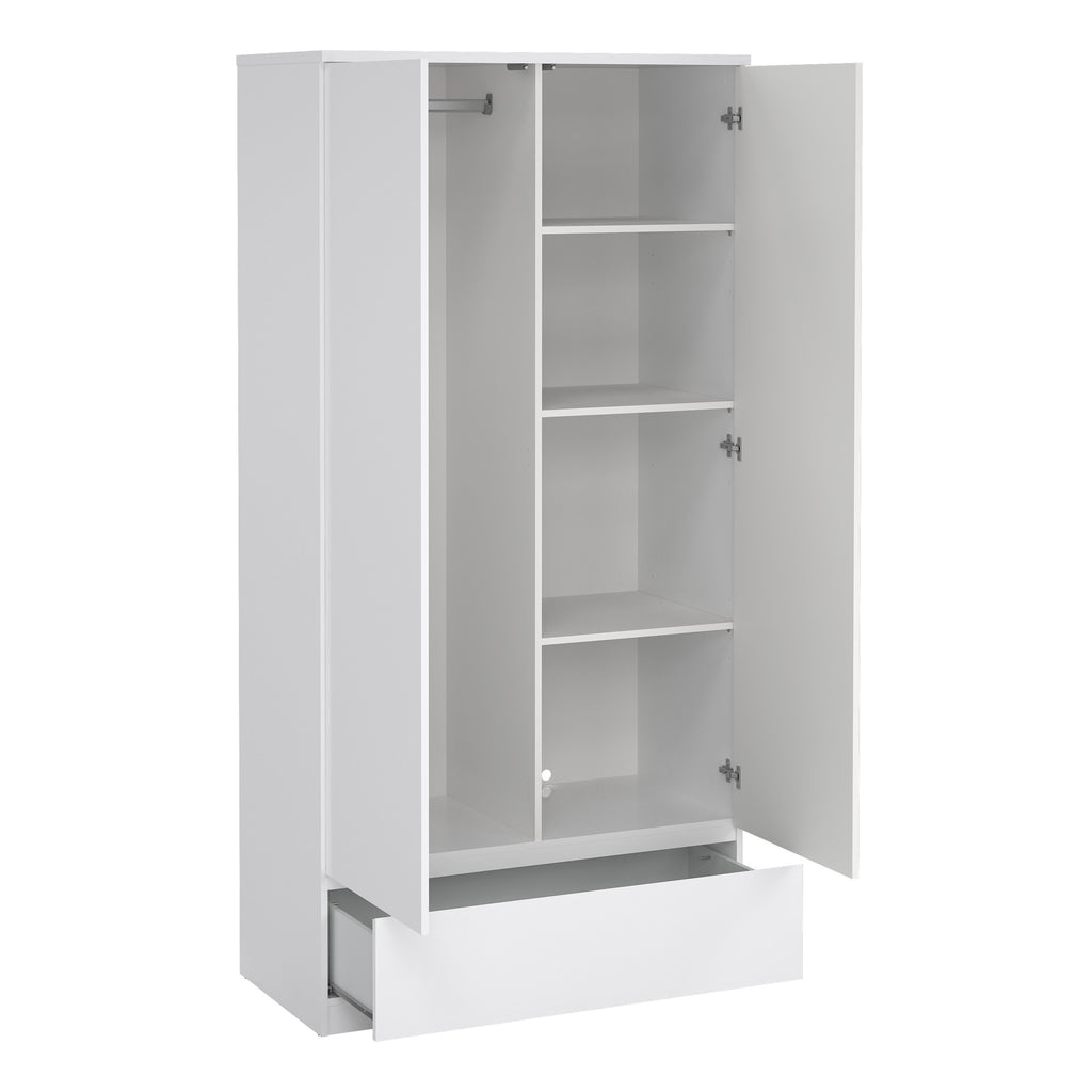 Naia Package - Bedside 3 Drawers + Chest of 5 Drawers + Wardrobe with 2 Doors + 1 Drawer in White High Gloss
