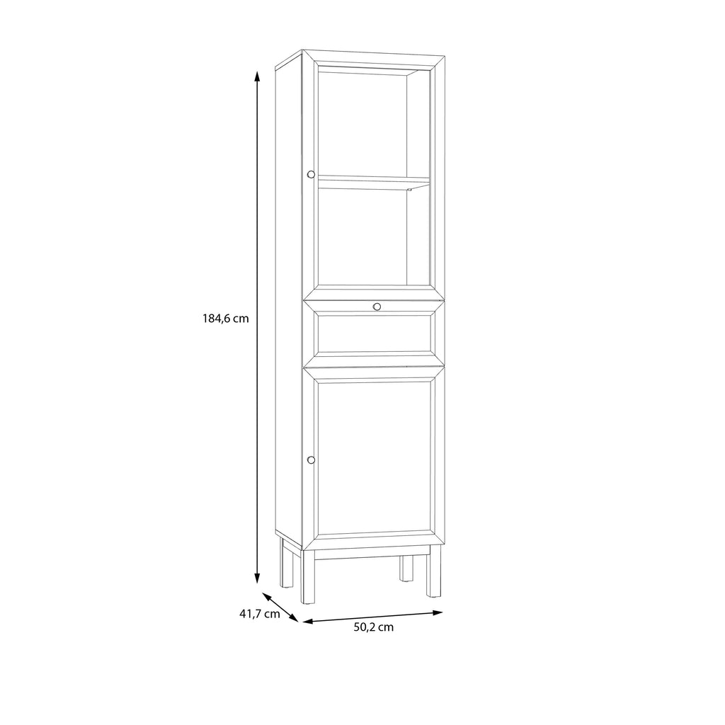 Wensley Display Cabinet with 1 Door 1 Drawer and  1 Glass Door in Light Grey and Oak