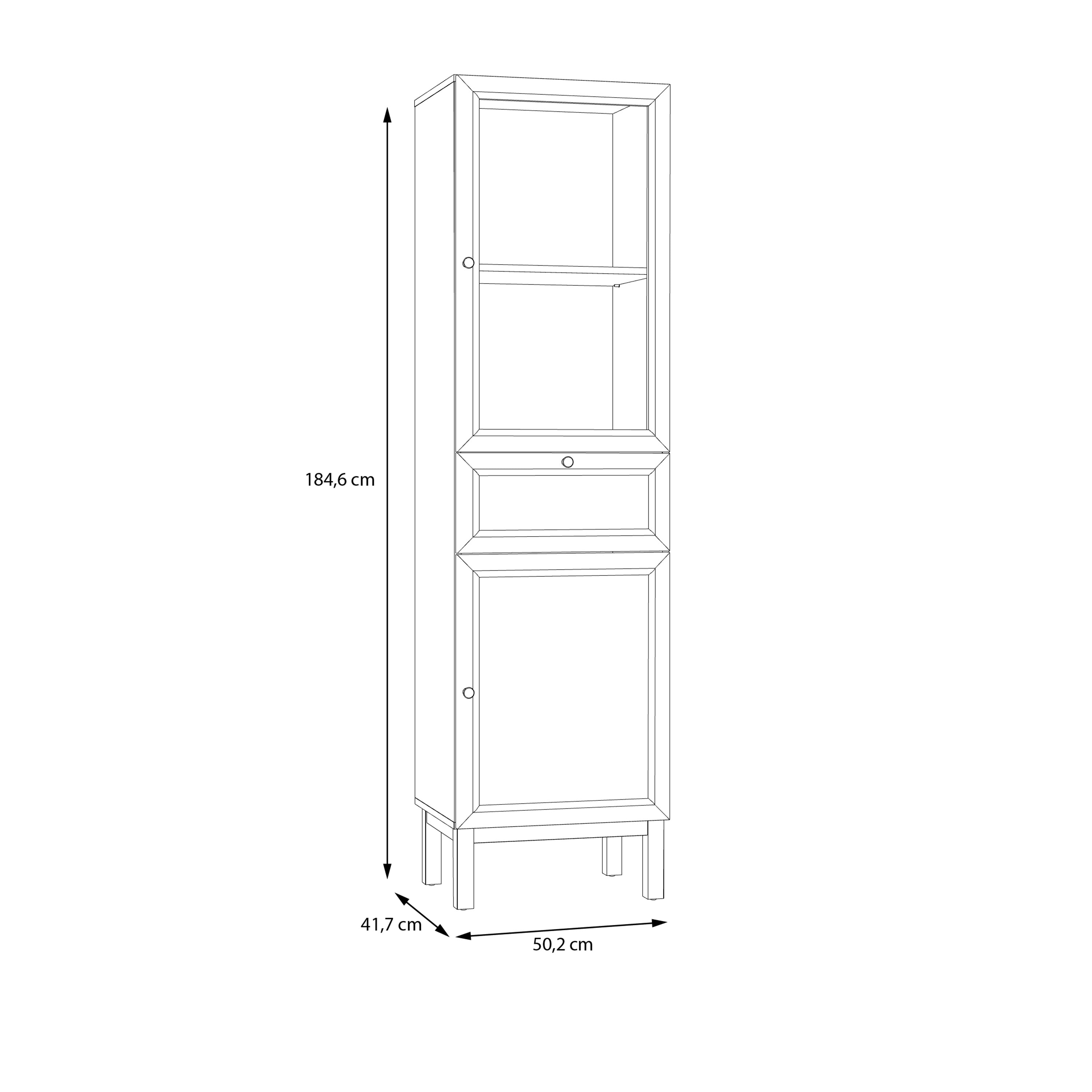 Wensley Display Cabinet with 1 Door 1 Drawer and  1 Glass Door in Light Grey and Oak