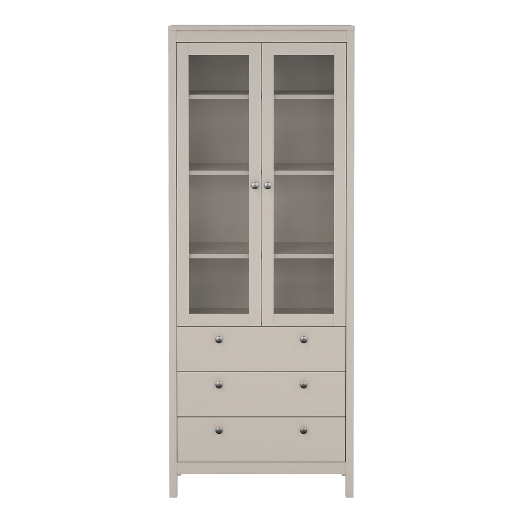 Madrid China Cabinet 2 Glass Doors with 3 Drawers in Cashmere