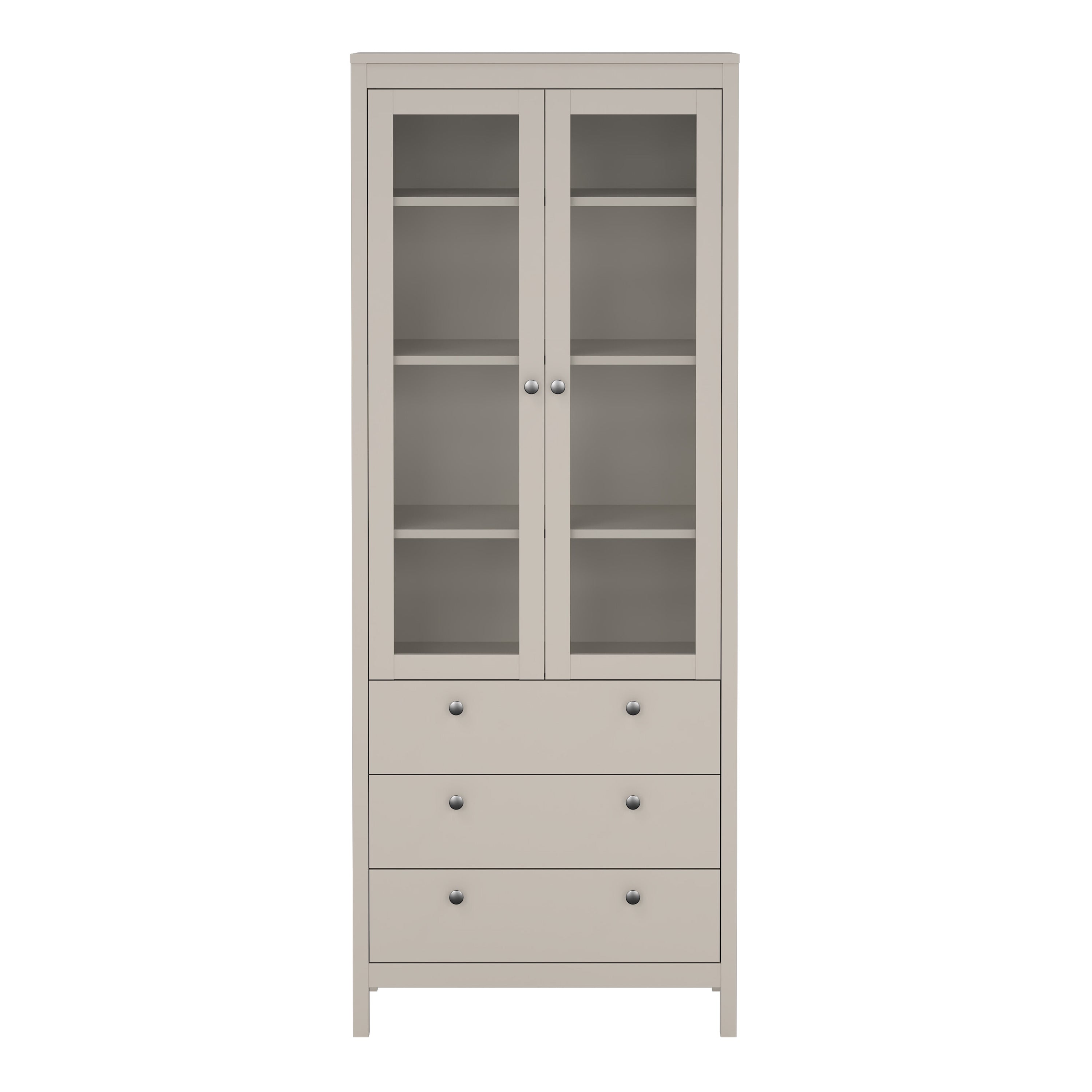 Madrid China Cabinet 2 Glass Doors with 3 Drawers in Cashmere