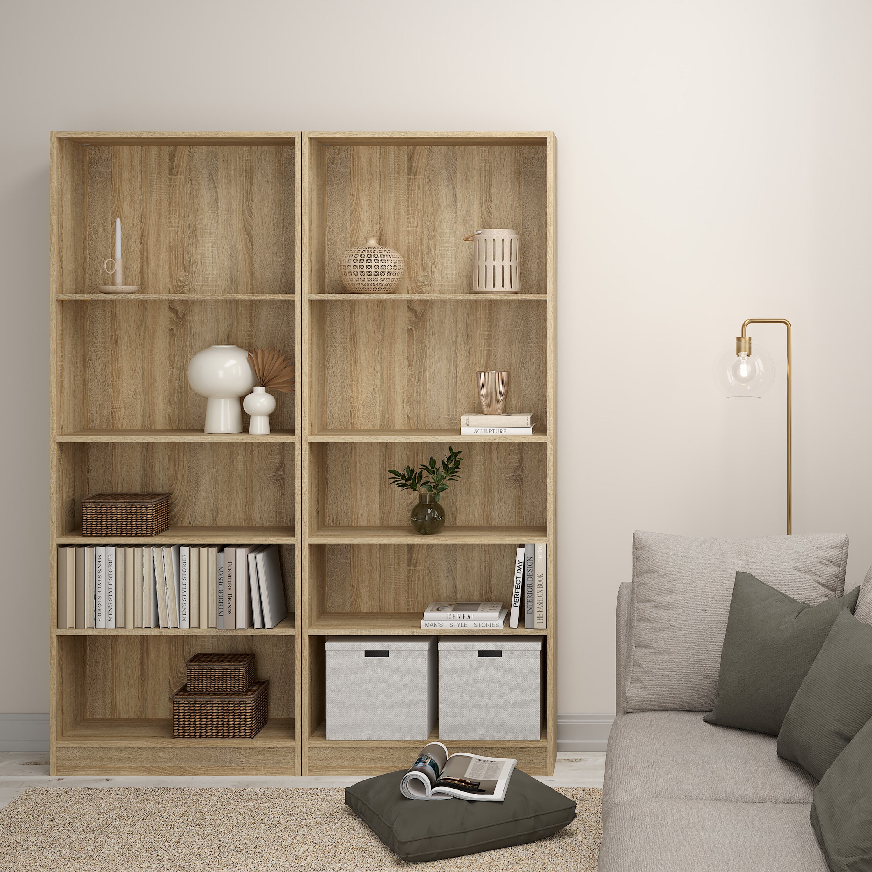 Basic Tall Wide Bookcase (4 Shelves) in Oak