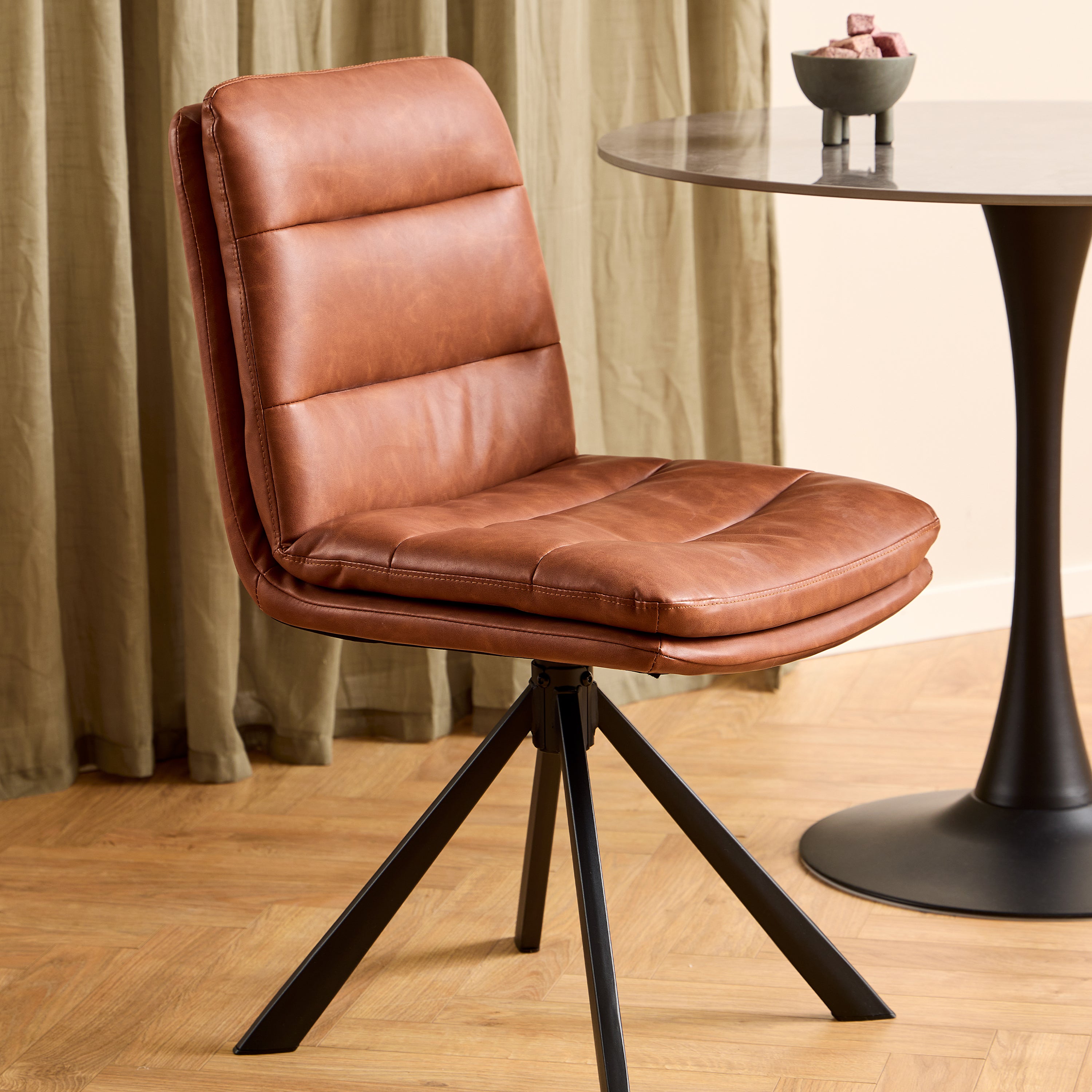 Dean Brandy PU Swivel Dining Chair Set of 2
