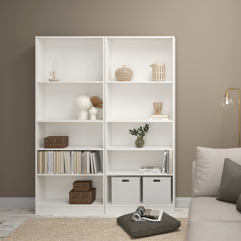 Basic Tall Wide Bookcase (4 Shelves) in White