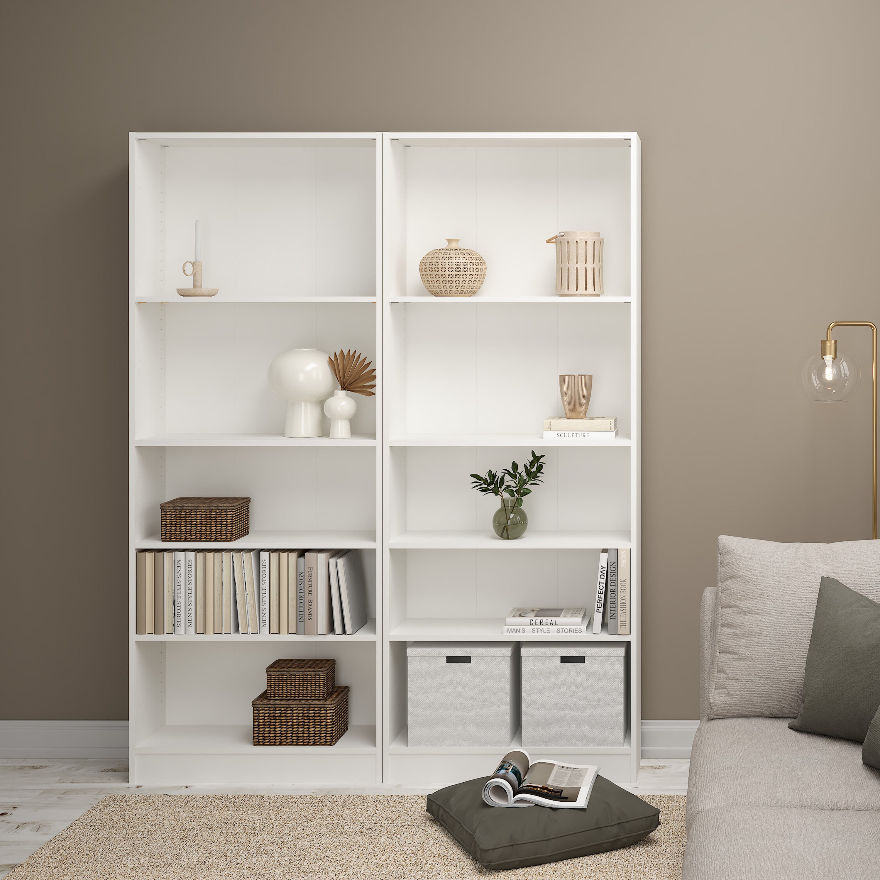 Basic Tall Wide Bookcase (4 Shelves) in White
