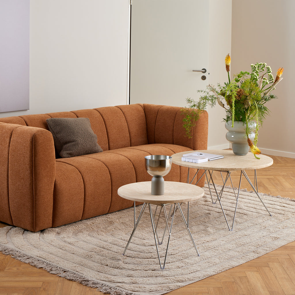 Prunus Round Side Table in Matt Beige and Chrome Steel Base 55x41.4cm