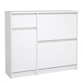 Naia Shoe Cabinet with 2 Flip Down Doors 1 Door and 1 Drawer in White High Gloss