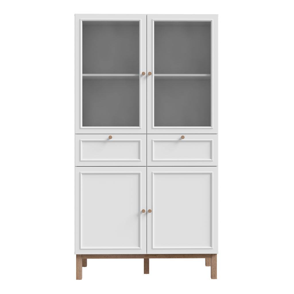 Wensley Display Cabinet with 2 Doors 2 Drawers and 2 Glass Doors in Light Grey and Oak