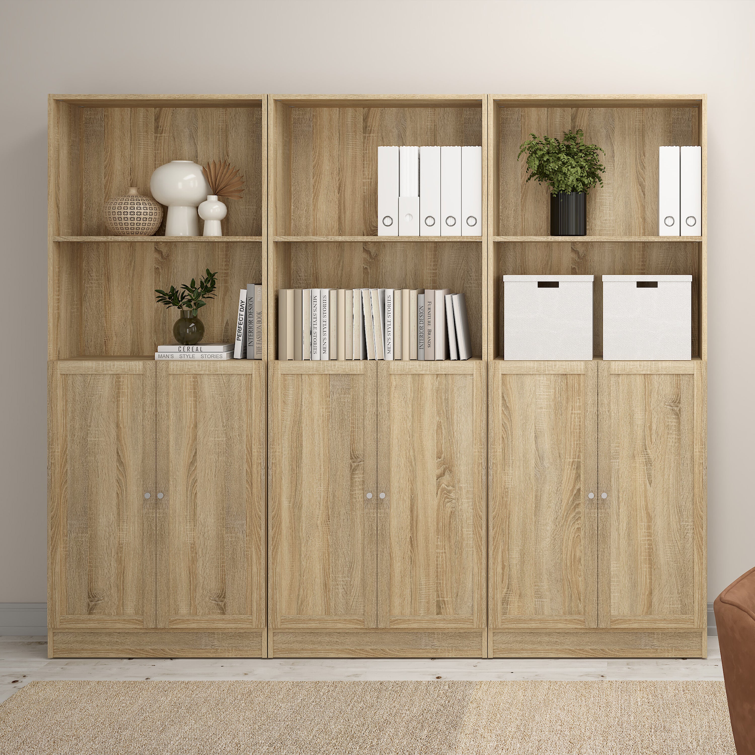 Basic Tall Wide Bookcase (4 Shelves) in Oak