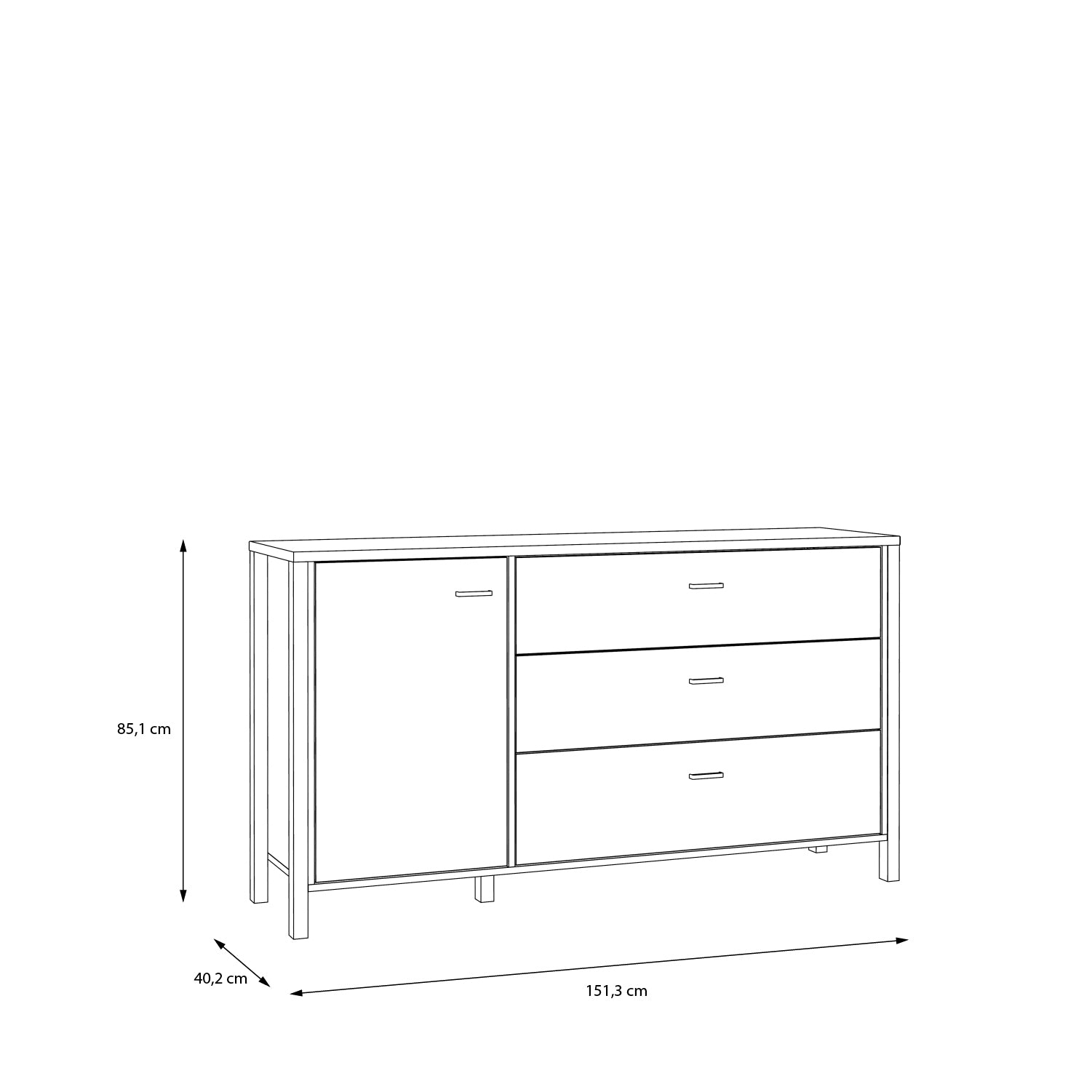 High Rock 1 Door 3 Drawer Sideboard in Matt Black/Riviera Oak