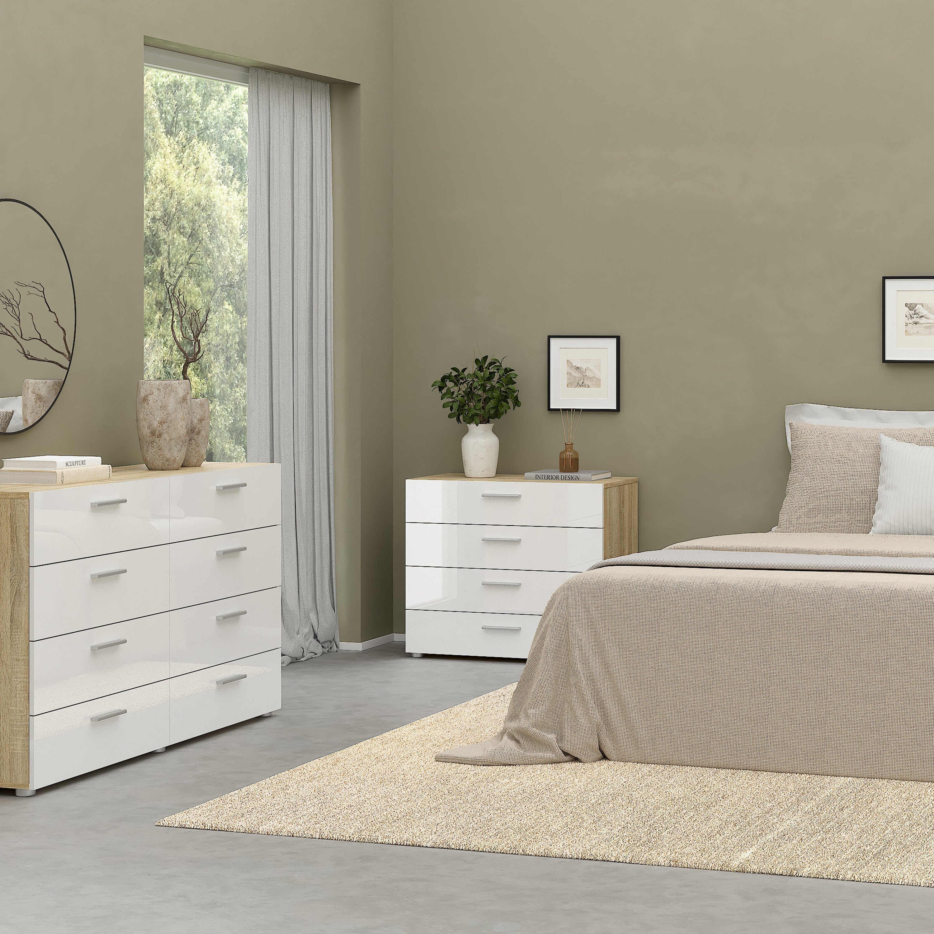 Pepe Chest of 4 Drawers in Oak with White High Gloss