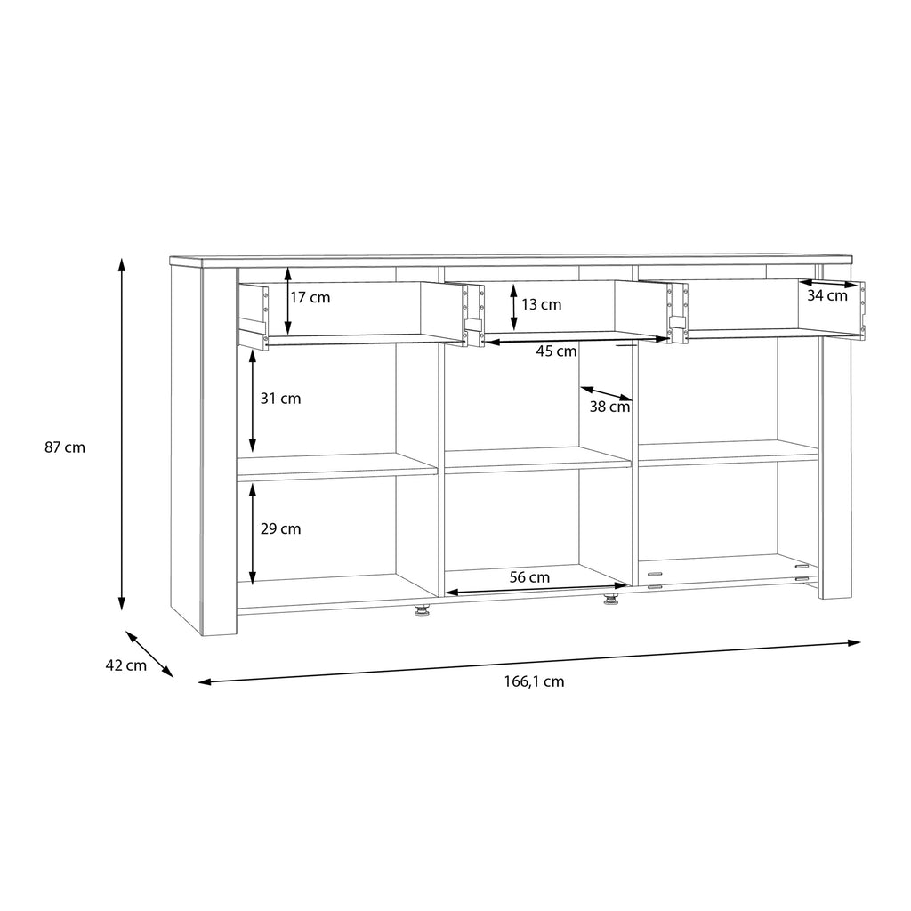 Bohol 3 Door 3 Drawer Sideboard in Riviera Oak/Grey Oak