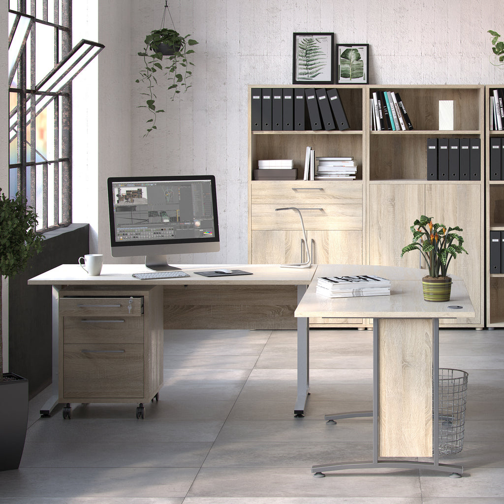 Prima Desk 150cm in Oak with Height Adjustable Legs with Electric Control in White