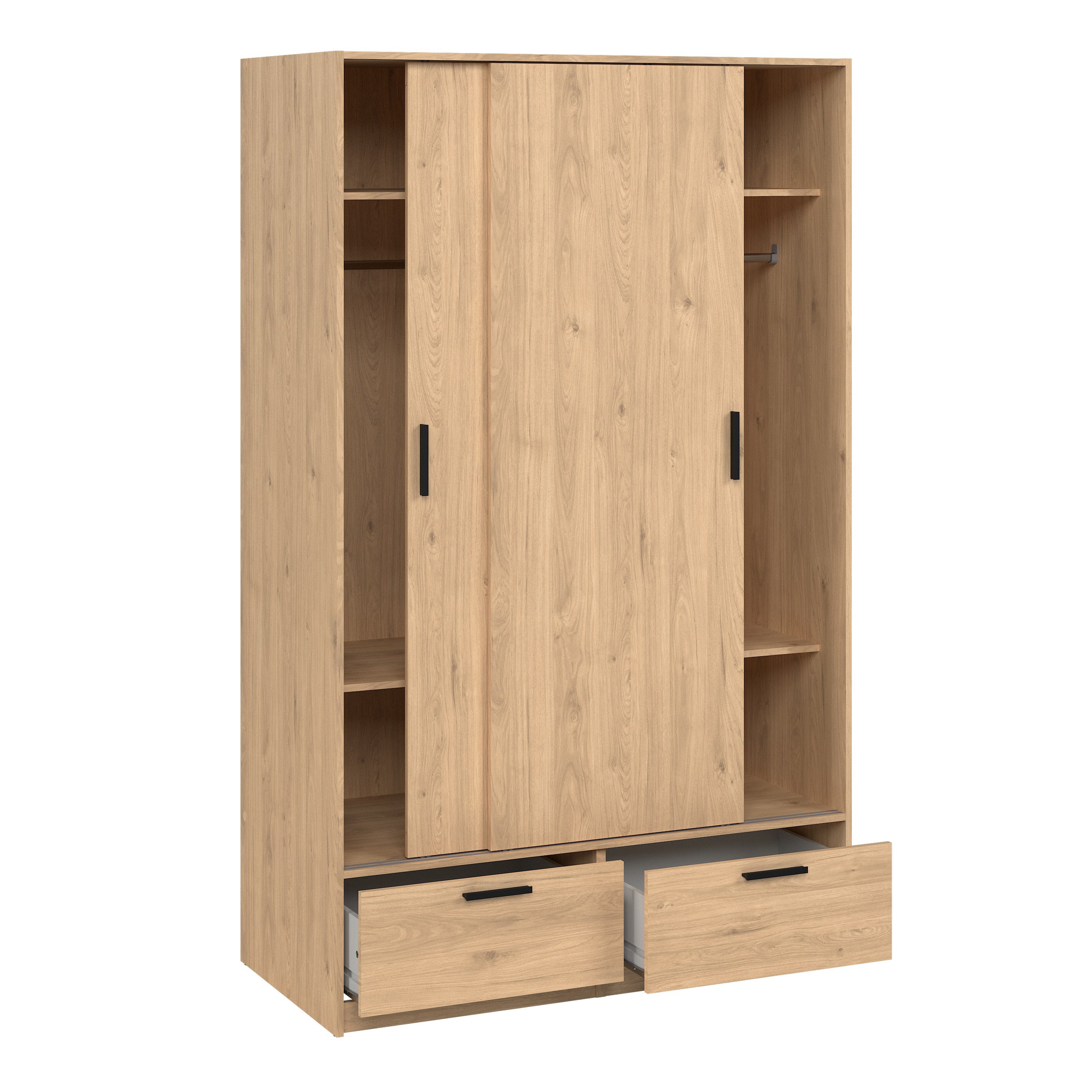 Line Wardrobe with 2 Doors 2 Drawers in Jackson Hickory Oak