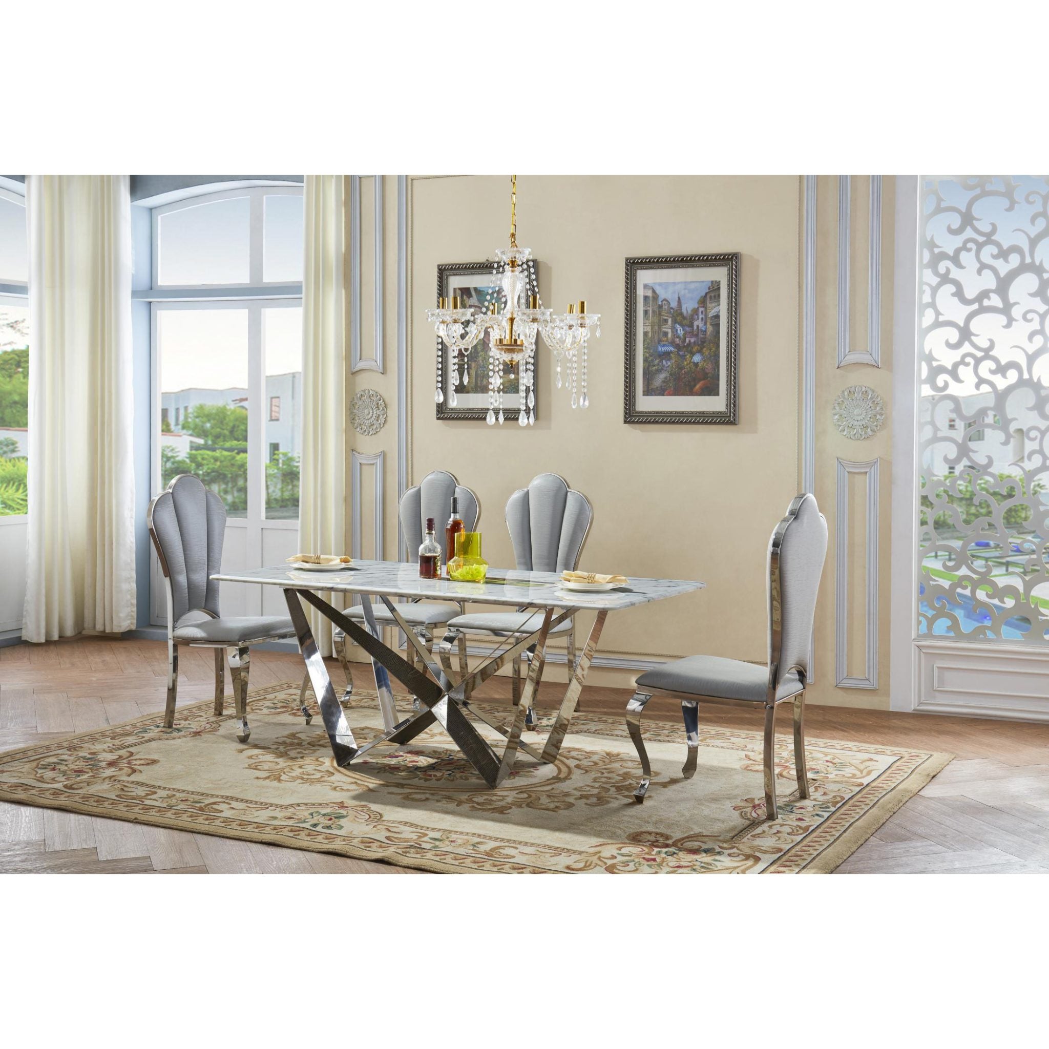 Sardinia Marble Dining Table with Stainless Steel Base