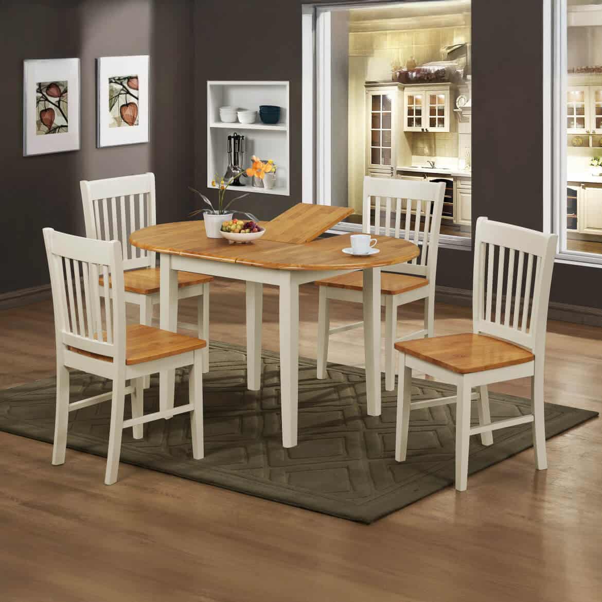 Stacey White Extending Dining Set with 4 Chairs Natural&White
