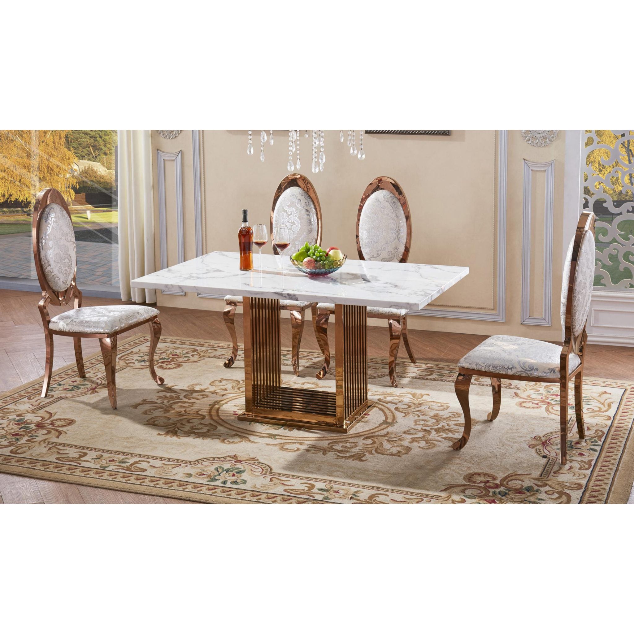 Tuscany Marble Dining Table with Stainless Steel Base